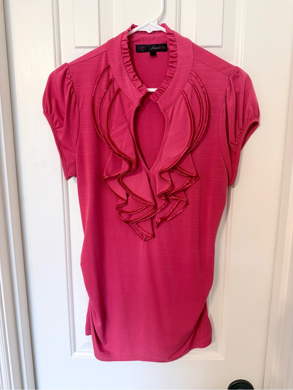 HeartSoul Red Ruffled V-Neck Short Sleeve Blouse